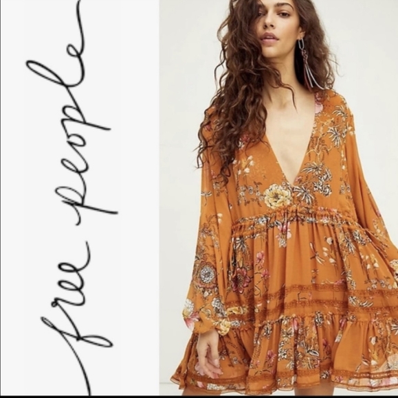 Free People Dresses & Skirts - NWT Free People Cherry Blossom Mini Dress in Topaz Combo Size XL Boho Hippie